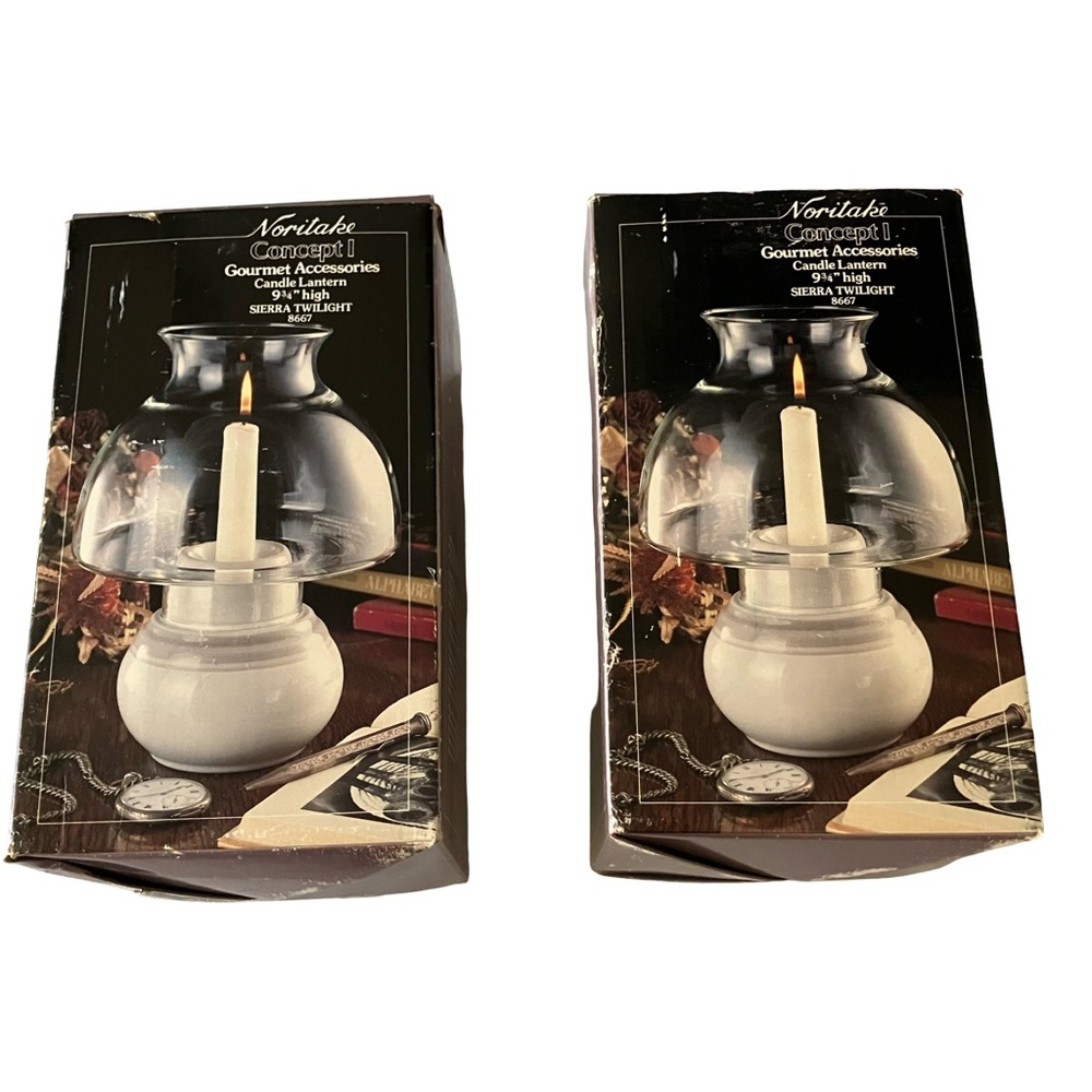 Noritake Sierra Twilight White Glass Candle Lantern - Pair (NEW lot of 2)